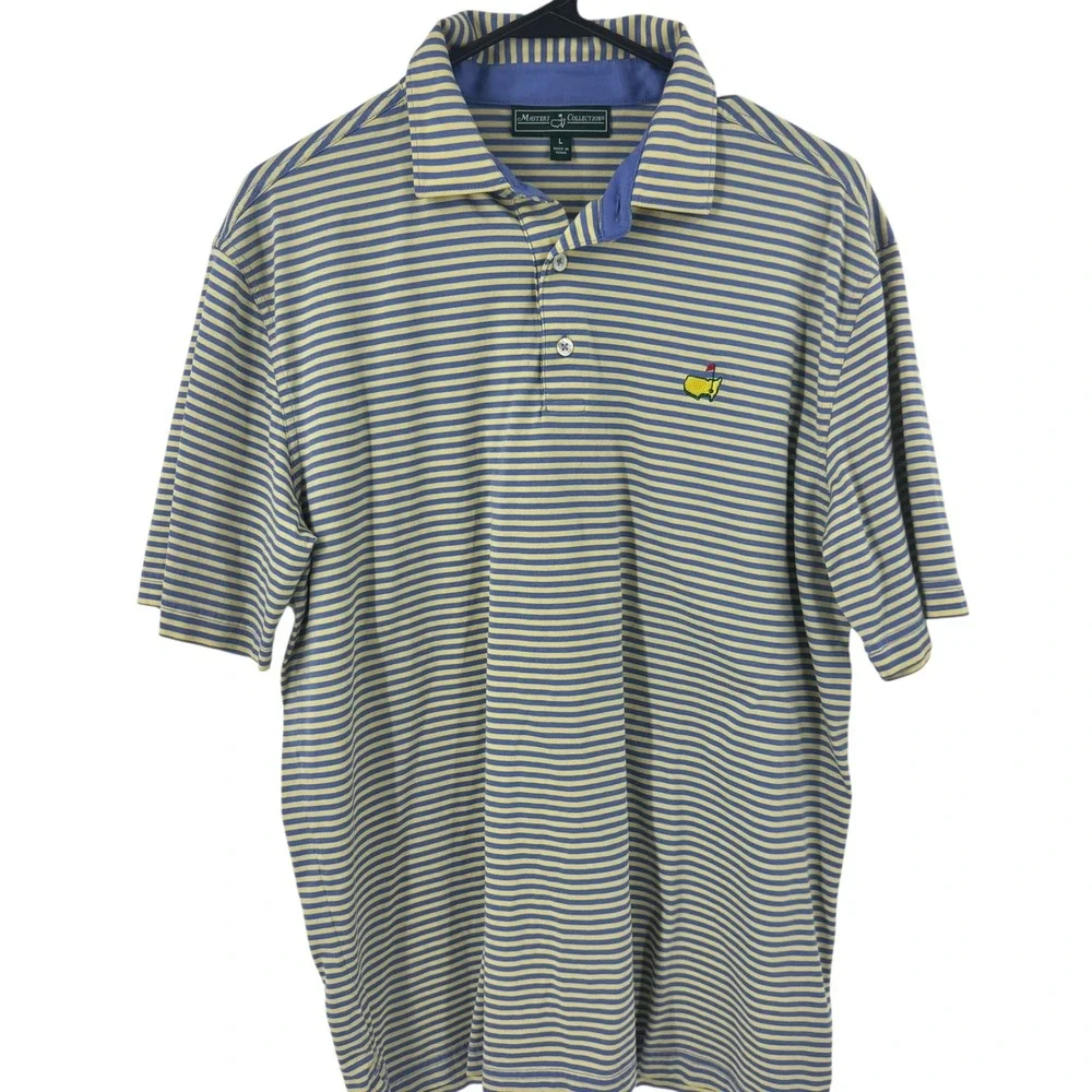 Masters Collection Golf Polo Shirt Mens‎ Large Blue Yellow Striped Pima Cotton